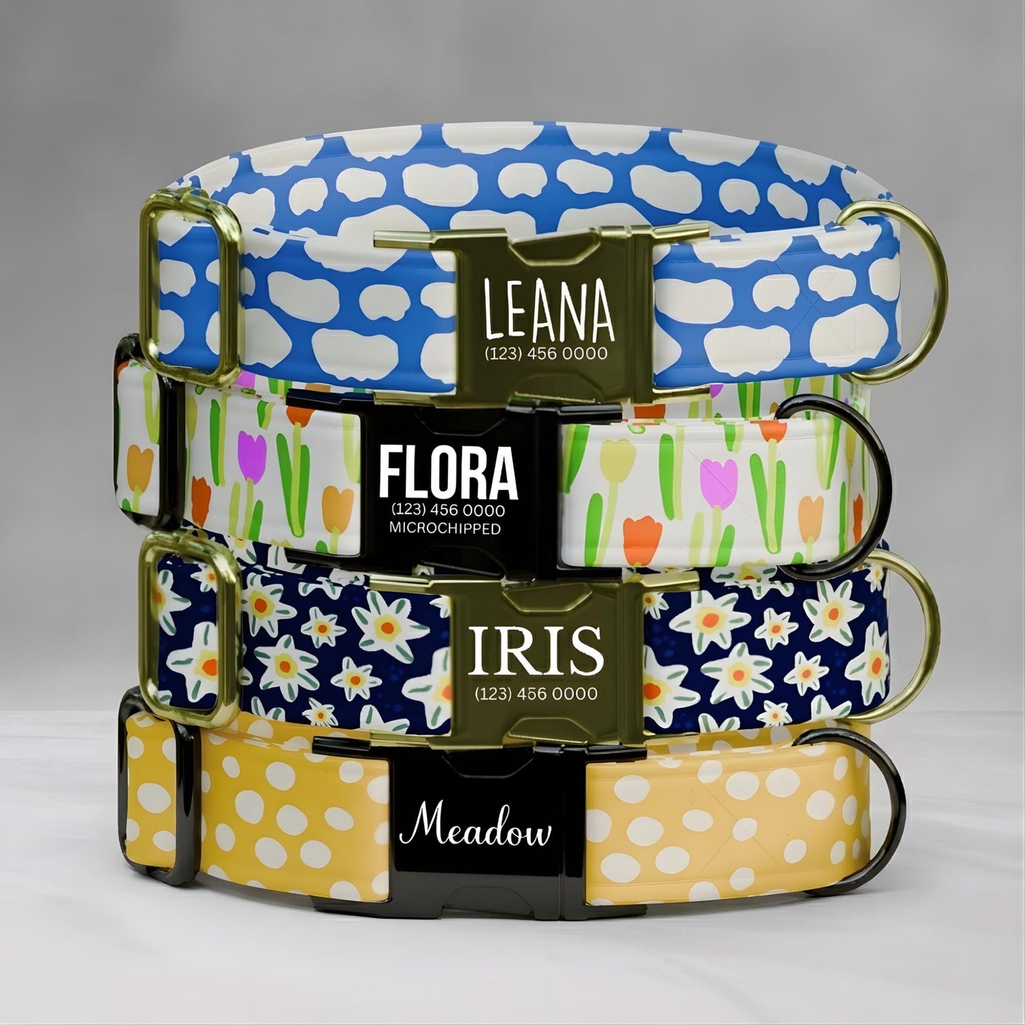 Bright Floral Dog Collar Custom NamePlate Collar Spring Garden Puppy ID Tag Gift (OG-487)