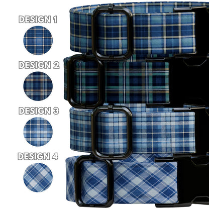 Blue Plaid Personalized Dog Collar & Leash Set Custom Tartan Boy Pet ID Gift  (OG-488)