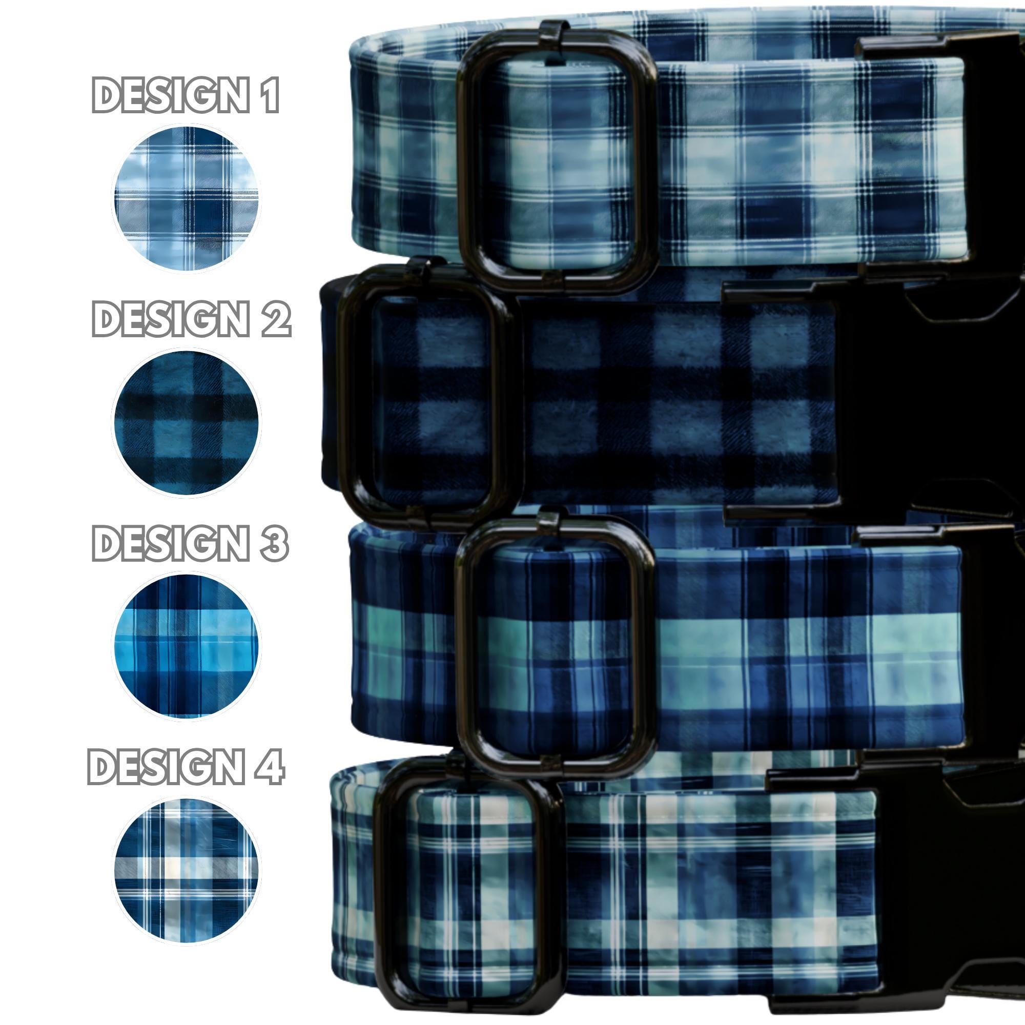 Blue Tartan Plaid Personalized Dog Collar & Leash Set