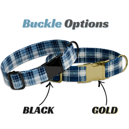 Blue Plaid Personalized Dog Collar & Leash Set Custom Tartan Boy Pet ID Gift (OG-490)