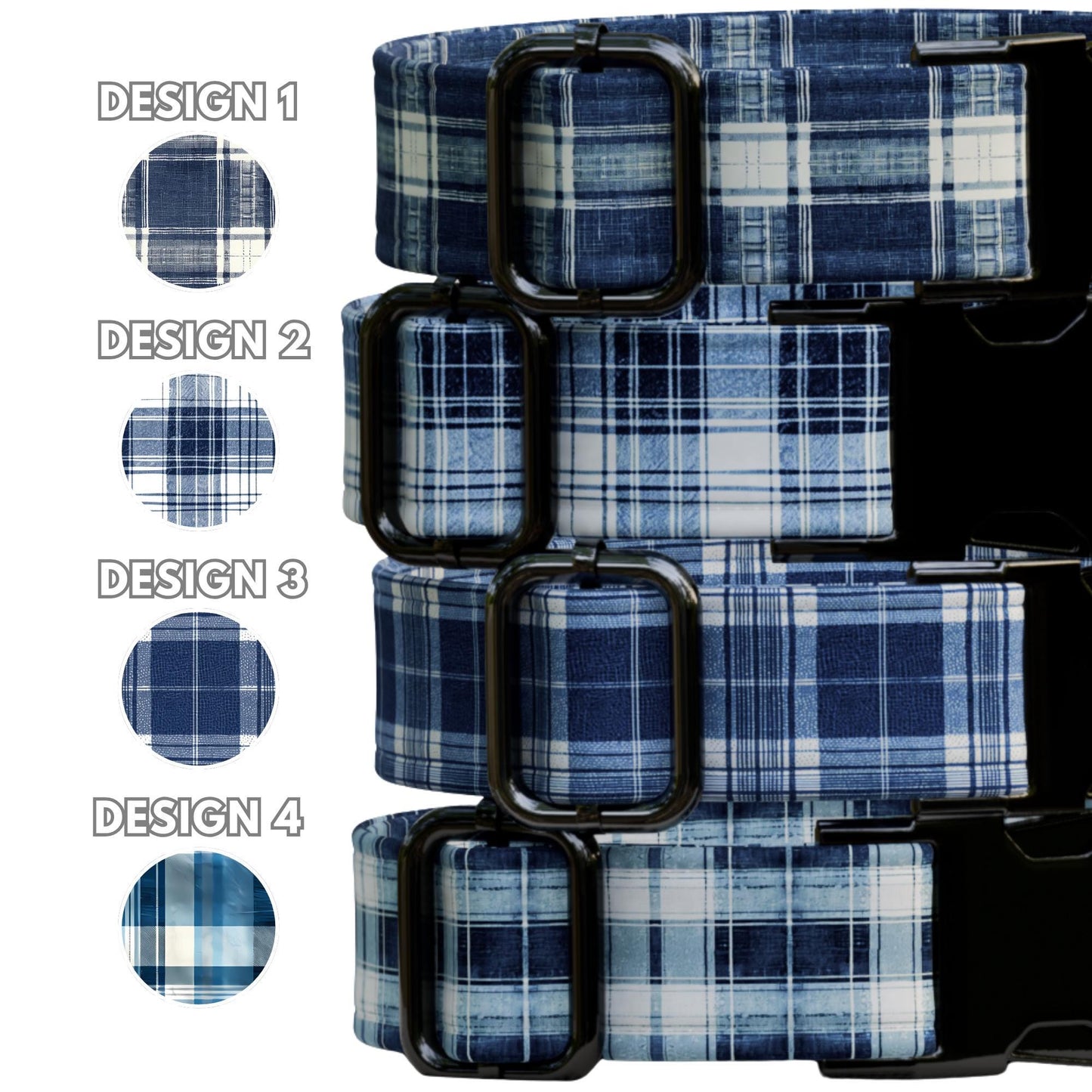 Blue Plaid Personalized Dog Collar & Leash Set Custom Tartan Boy Pet ID Gift (OG-490)