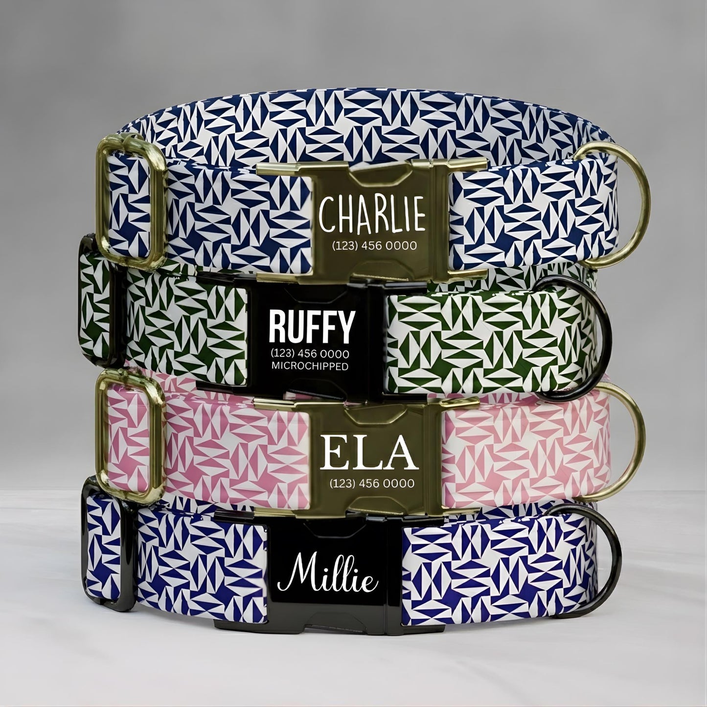 Geometric Dog Collar Custom Modern Pet Name Tag Collar USA Handmade Puppy Gift (OG-491)