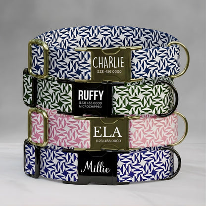 Geometric Dog Collar Custom Modern Pet Name Tag Collar USA Handmade Puppy Gift (OG-491)