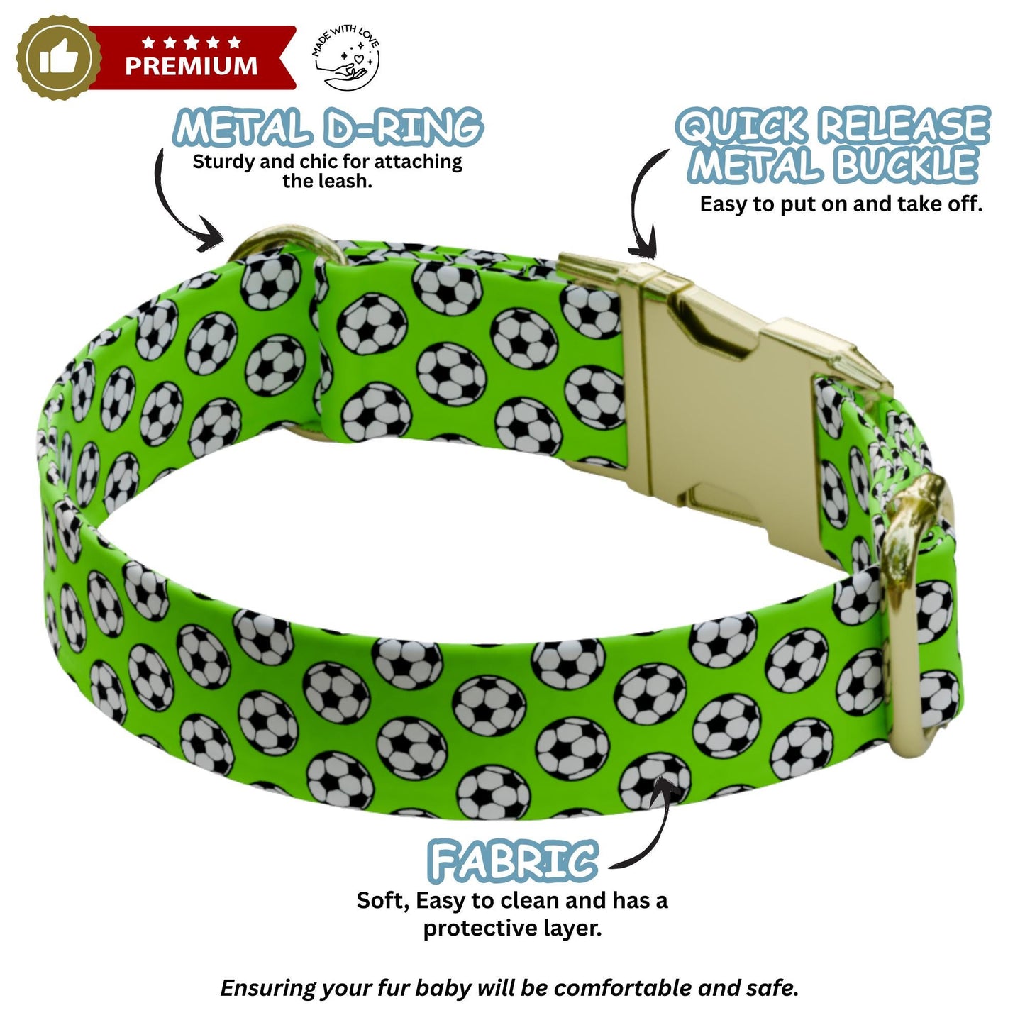 Soccer Ball Personalized Dog Collar & Leash Set Engraved NamePlate Sporty Accessories (OG-492)