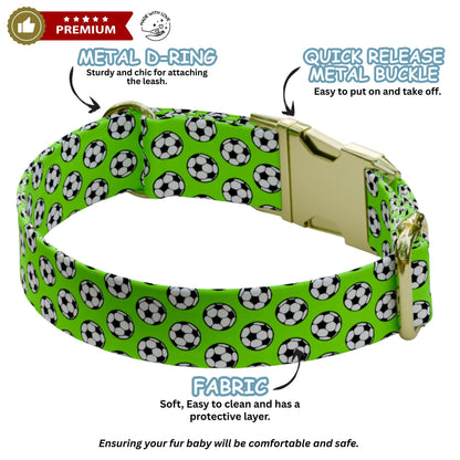 Soccer Ball Personalized Dog Collar & Leash Set Engraved NamePlate Sporty Accessories (OG-492)