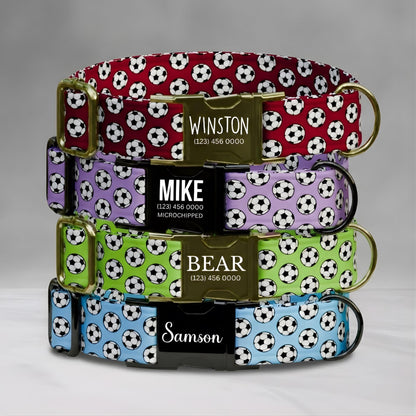 Soccer Ball Personalized Dog Collar & Leash Set Engraved NamePlate Sporty Accessories (OG-492)