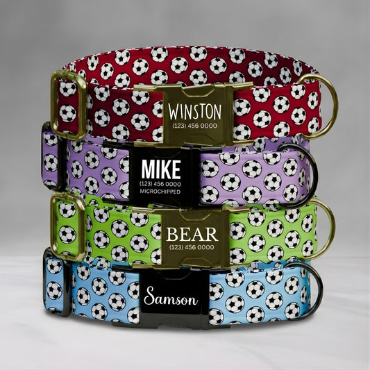 Soccer Ball Personalized Dog Collar & Leash Set Engraved NamePlate Sporty Accessories (OG-492)