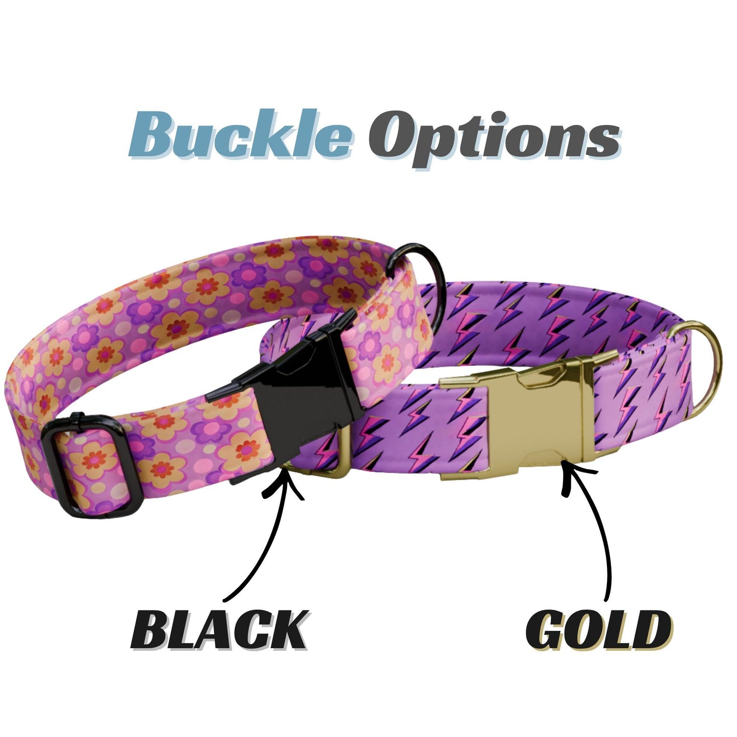 Groovy Personalized Dog Collar & Leash Set Custom Retro Flower, Smiley, Lightning Bolt Vibes (OG-540)