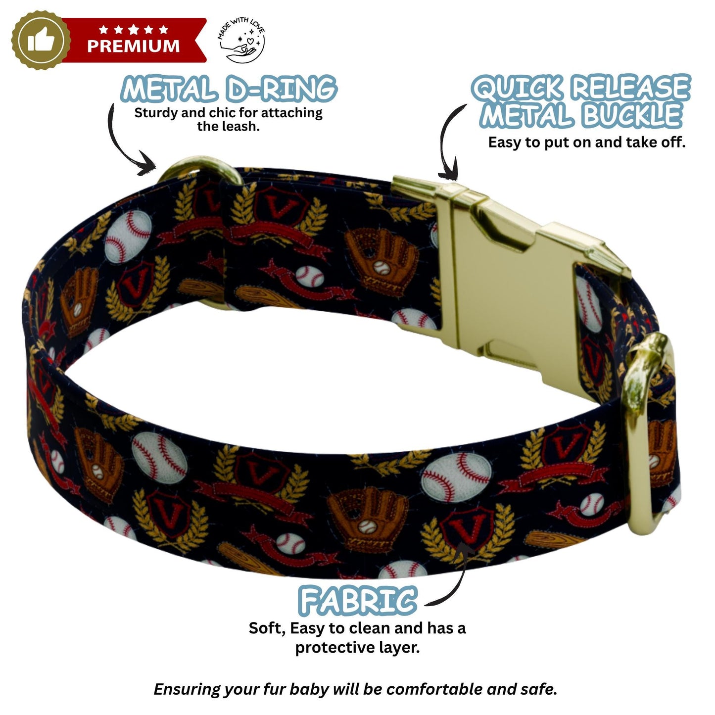 Baseball Personalized Dog Collar & Leash Set Custom Sports Collar Game Day Pet ID (OG-543)