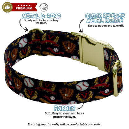 Baseball Personalized Dog Collar & Leash Set Custom Sports Collar Game Day Pet ID (OG-543)