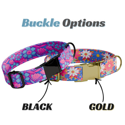 Groovy Flower Power Custom Dog Collar & Leash Set Personalized Retro Floral Pet Collar (OG-546)