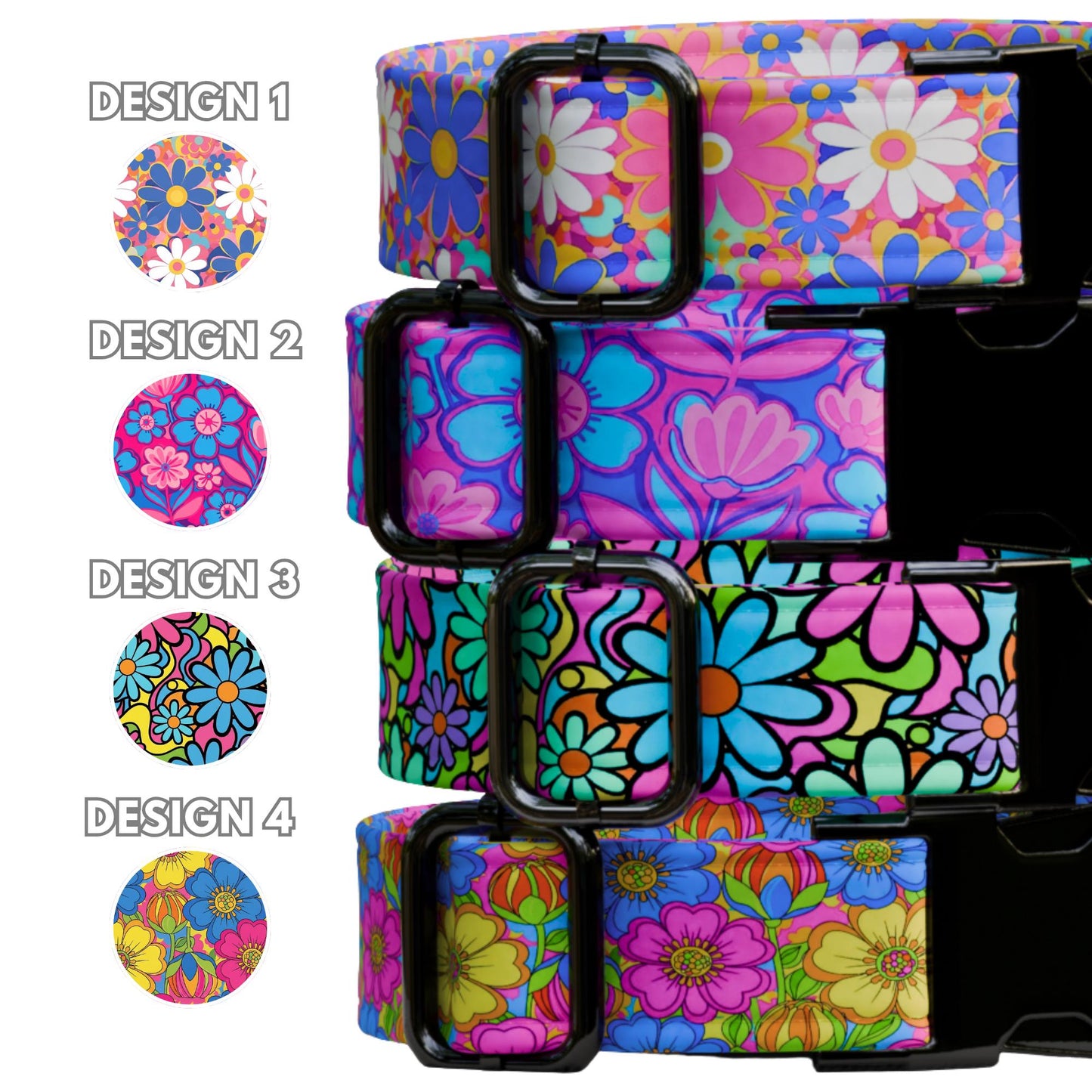 Groovy Flower Power Custom Dog Collar & Leash Set Personalized Retro Floral Pet Collar (OG-546)
