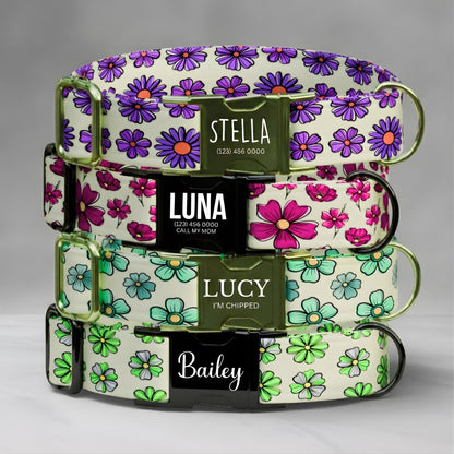 Floral Personalized Dog Collar & Leash Set Custom Daisy Print Girly Puppy Collar Gift (OG-549)