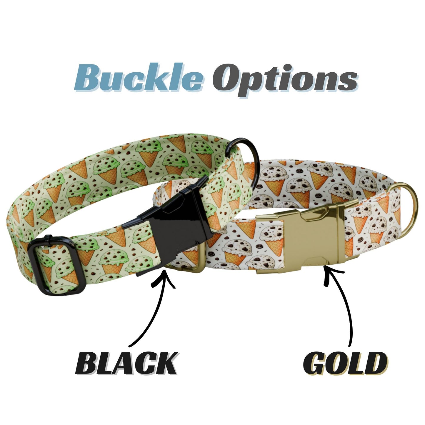Vanilla Chocolate Chip Ice Cream Personalized Dog Collar Engraved Buckle, Handmade in USA (OG-494)