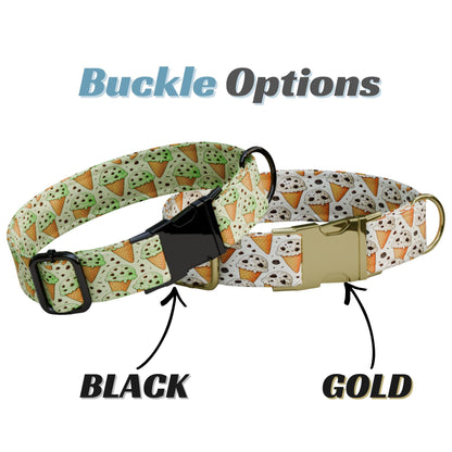 Strawberry Chocolate Chip Ice Cream Personalized Dog Collar Engraved Buckle, Handmade in USA (OG-494)