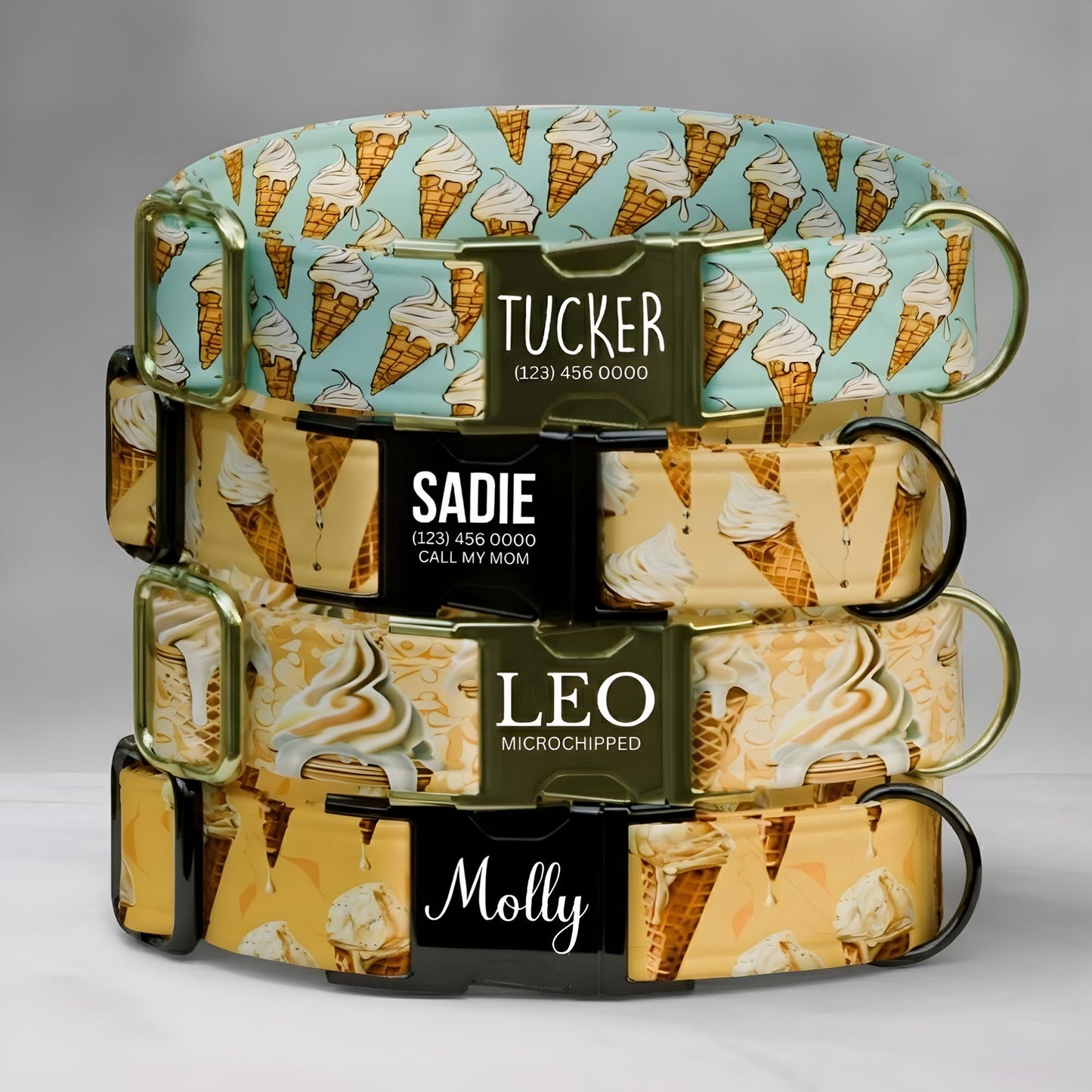 Ice Cream Dog Collar Custom Name Summer Dessert Pattern Pet Collar Puppy Gift (OG-497)