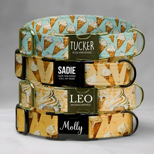 Ice Cream Dog Collar Custom Name Summer Dessert Pattern Pet Collar Puppy Gift (OG-497)