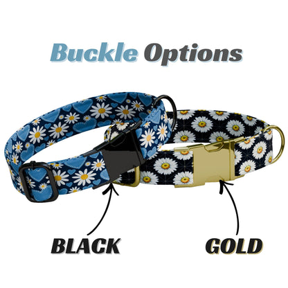 Daisy Dreams Personalized Dog Collar & Leash Set Custom Blue Floral Puppy Collar (OG-552)