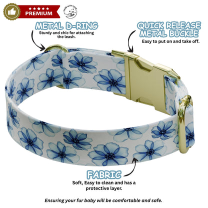 Daisy Dreams Personalized Dog Collar & Leash Set Custom Blue Floral Puppy Collar (OG-552)