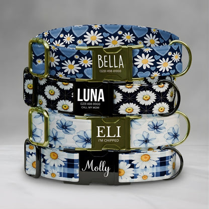 Daisy Dreams Personalized Dog Collar & Leash Set Custom Blue Floral Puppy Collar (OG-552)