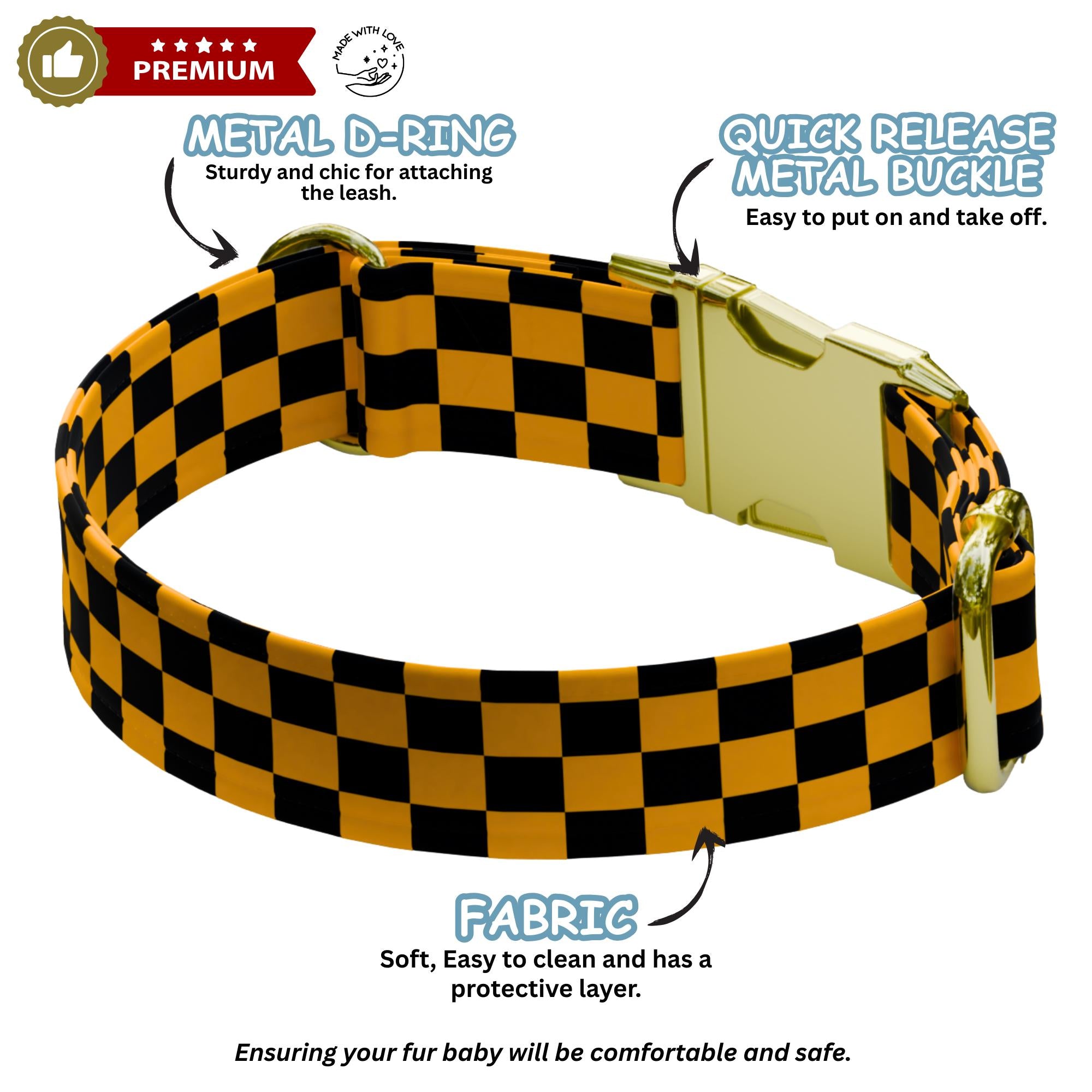 Racing Checkered Flag Personalized Dog Collar & Leash Set