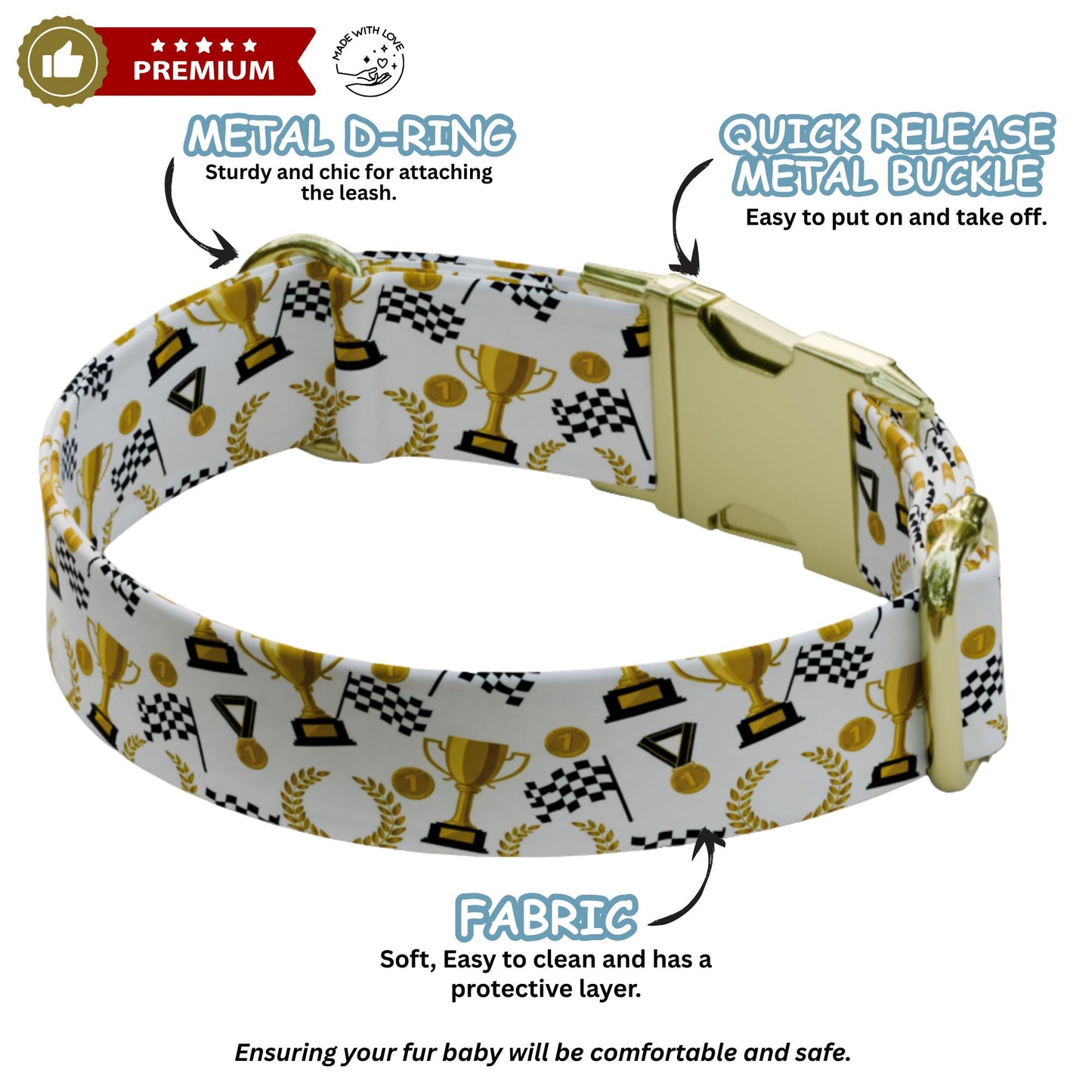 The Spiffy Dog Speedway Series - Checkered Flag & Trophy Edition Custom Racing Dog Collar (OG-505)
