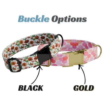 Pink Floral Personalized Dog Collar & Leash Set, Custom Engraved NamePlate Girl Pet Collar (OG-511)