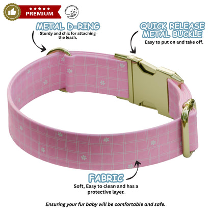 Pink Floral Personalized Dog Collar & Leash Set, Custom Engraved NamePlate Girl Pet Collar (OG-511)