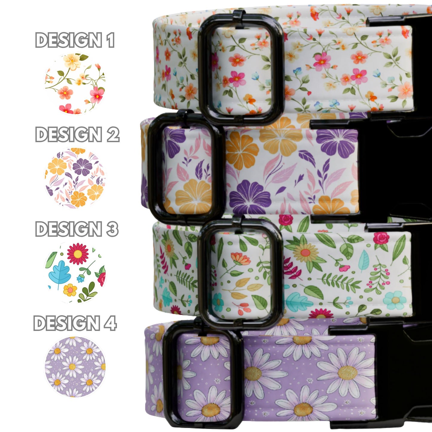 Floral Personalized Dog Collar with NamePlate Custom Engraved ID Flower for Girl Dogs (OG-518)