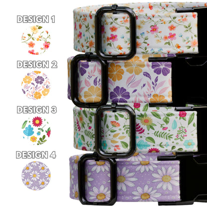 Floral Personalized Dog Collar with NamePlate Custom Engraved ID Flower for Girl Dogs (OG-518)