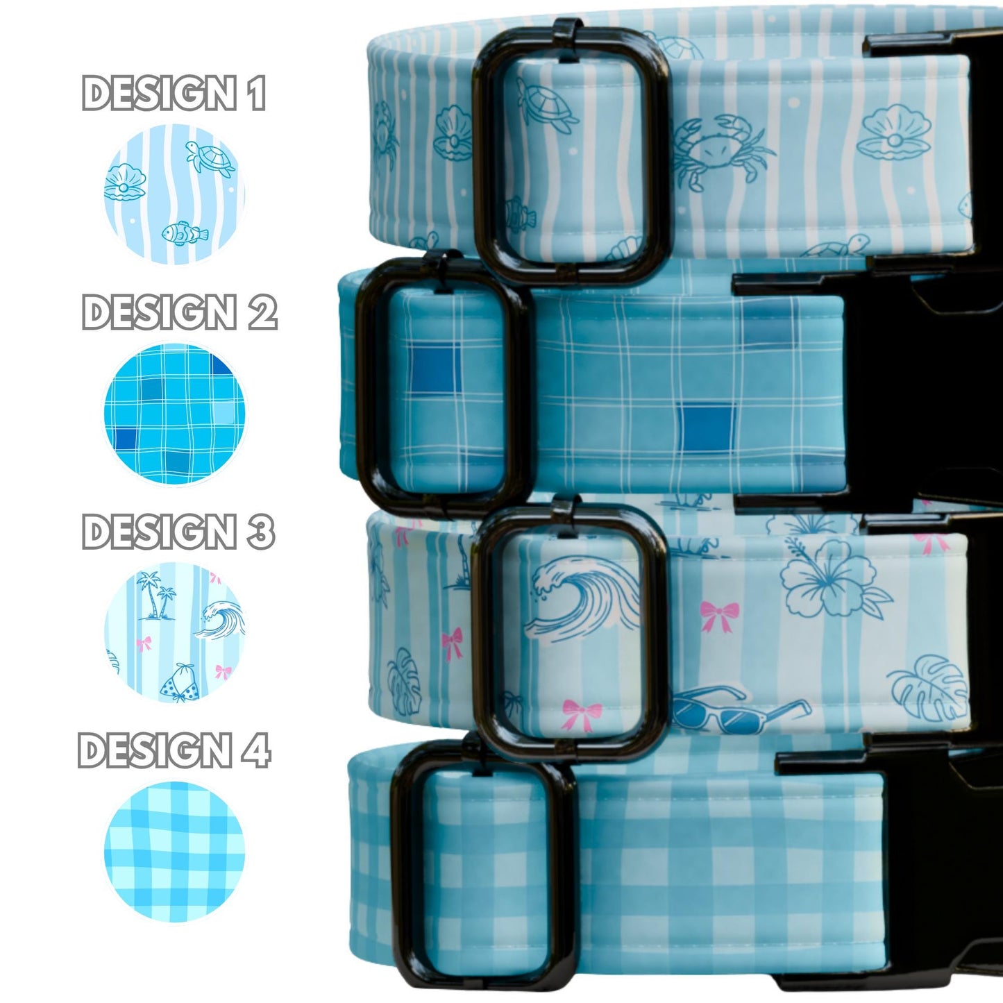 Summer Vibes Dog Collar Personalized Leash Set Beachy Blue Ocean Custom Pet Collar (OG-555)