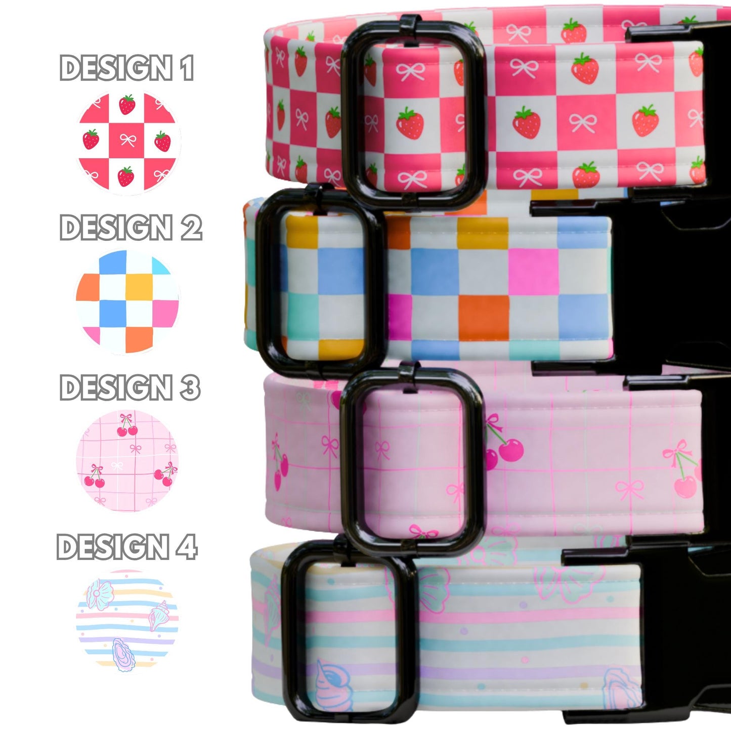 Sweet Summer Personalized Dog Collar Checker Print Custom Girly Berry & Pastel Vibes (OG-556)