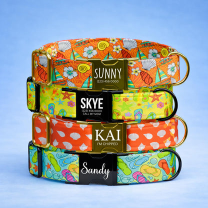 Beach Vibes Personalized Dog Collar & Leash Set Bright Tropical Puppy Collar (OG-551)
