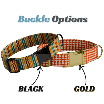 Retro Stripe Dog Collar Personalized Vintage Checkered & Plaid Vibes Custom Boho Pup Style (OG-537)