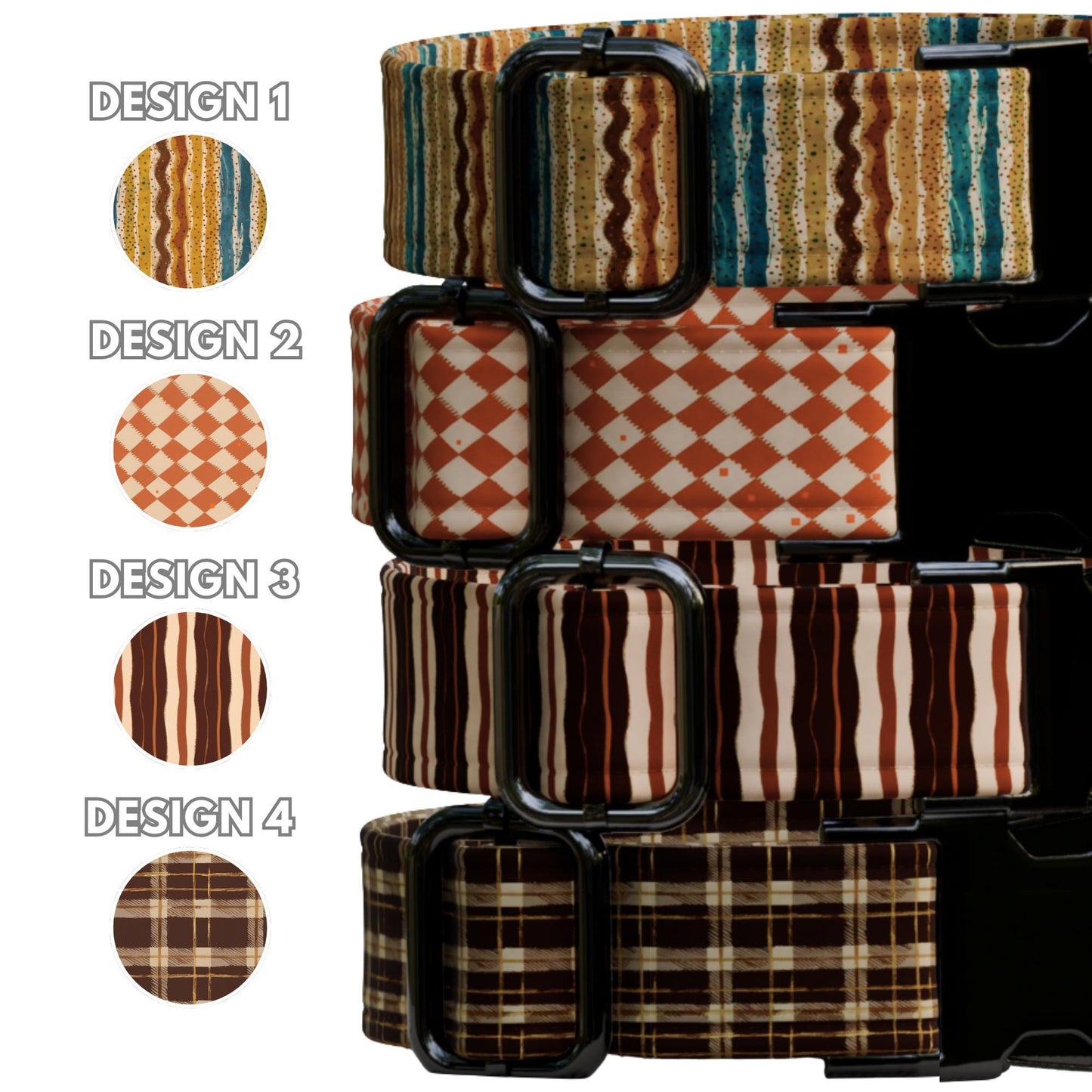 Retro Stripe Dog Collar Personalized Vintage Checkered & Plaid Vibes Custom Boho Pup Style (OG-537)