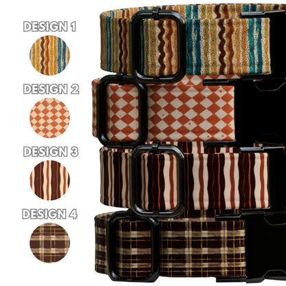 Retro Stripe Dog Collar Personalized Vintage Checkered & Plaid Vibes Custom Boho Pup Style (OG-537)