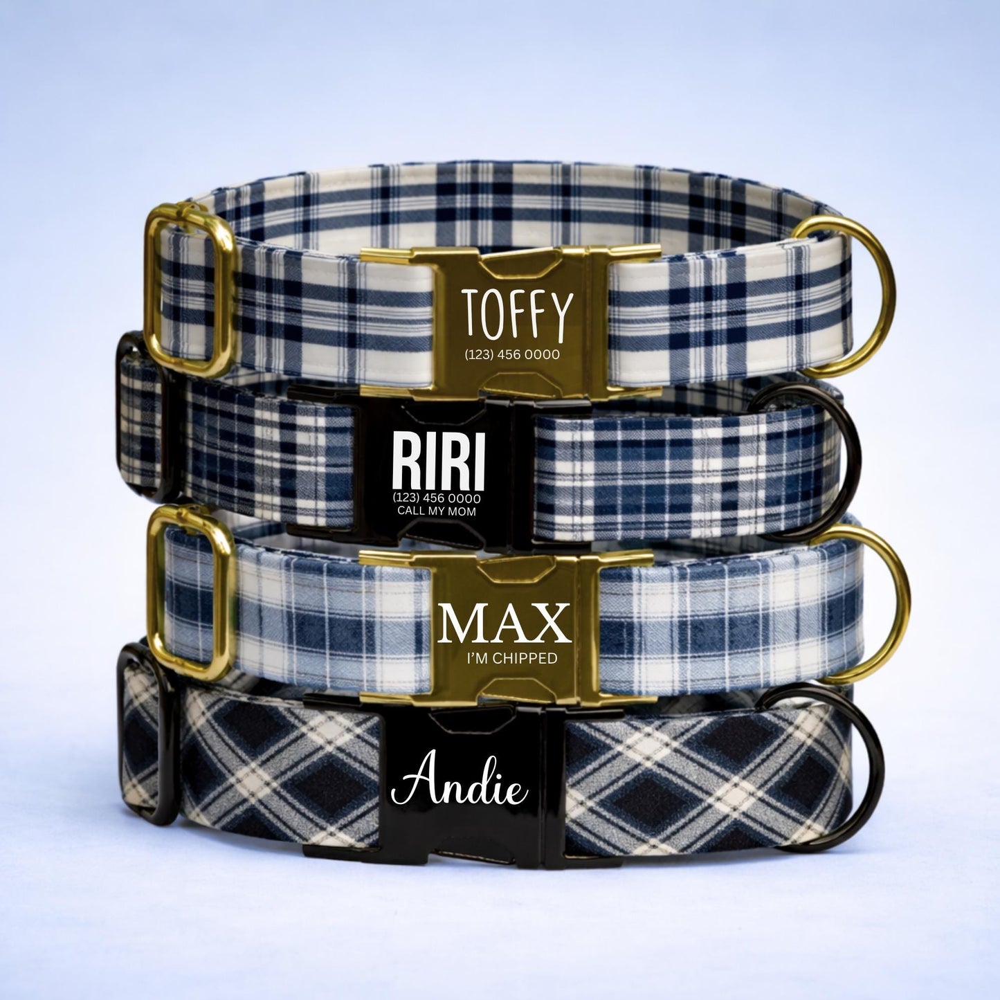 Custom Handmade Dog Collar, Personalized Collar Adjustable Pet Accessory Plaid Design Premium Gift for Male Dogs (OG-557)