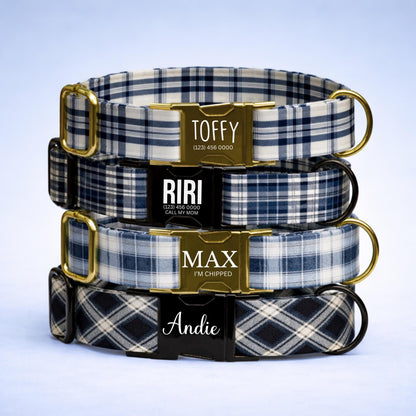 Custom Handmade Dog Collar, Personalized Collar Adjustable Pet Accessory Plaid Design Premium Gift for Male Dogs (OG-557)