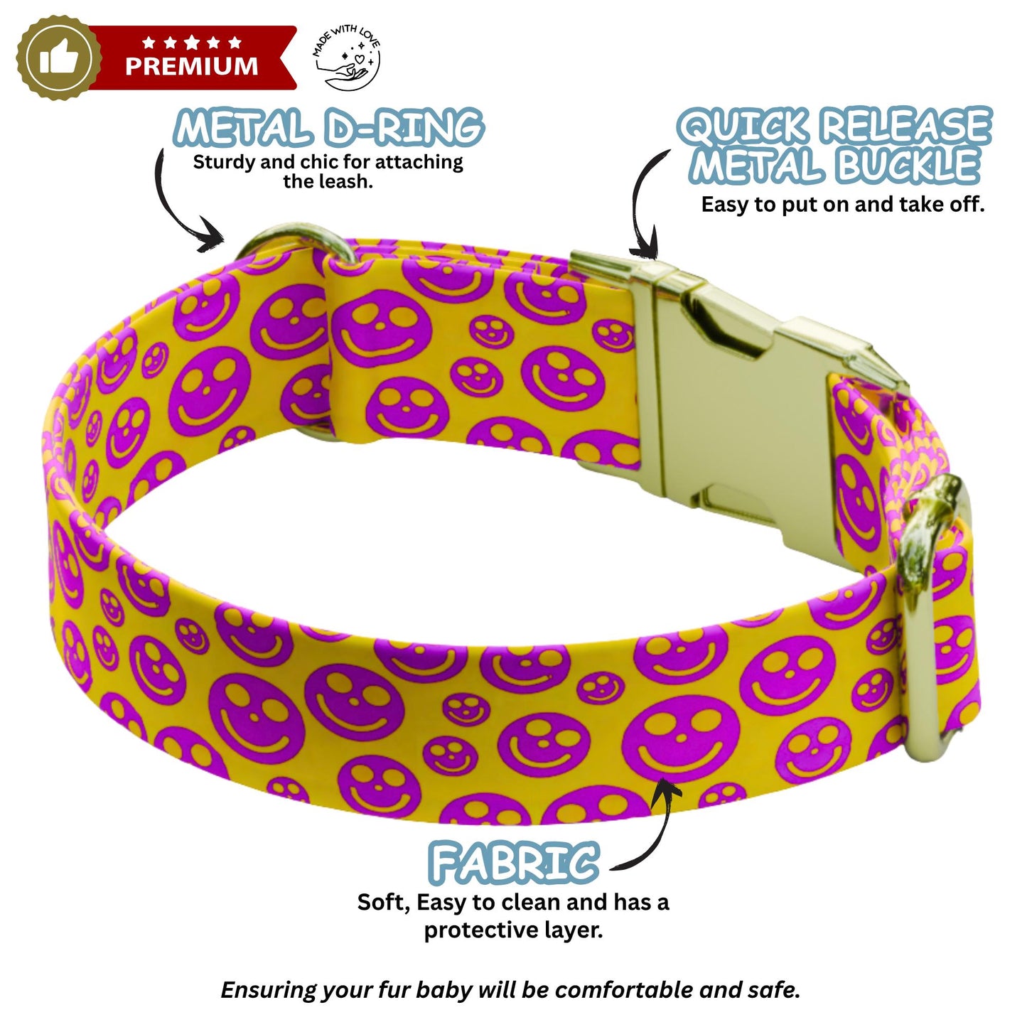 Groovy Personalized Dog Collar & Leash Set Custom Retro Flower, Smiley, Lightning Bolt Vibes (OG-540)