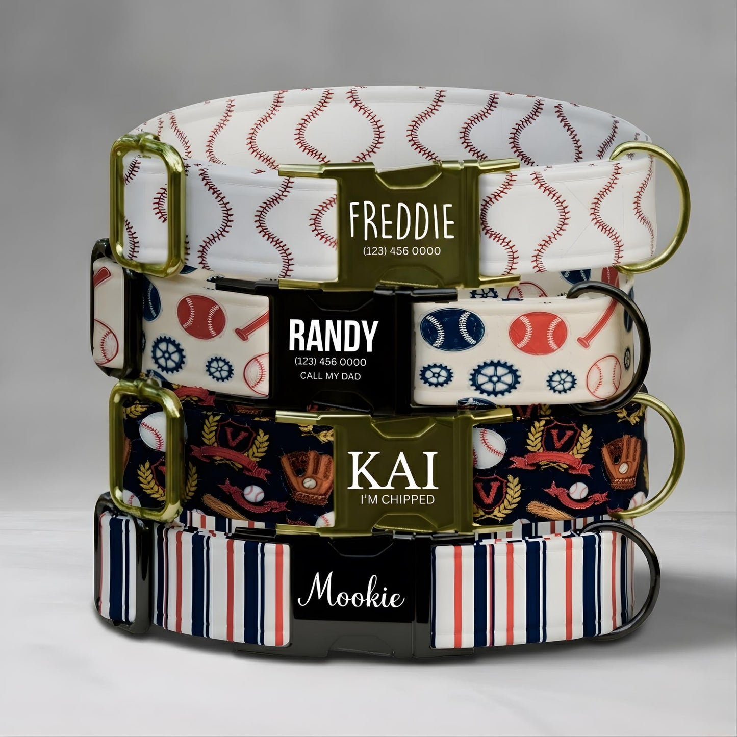 Baseball Personalized Dog Collar & Leash Set Custom Sports Collar Game Day Pet ID (OG-543)