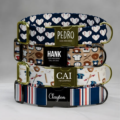 Personalized Baseball Dog Collar with Leash: Custom USA Handmade Sports Collar (OG-544)