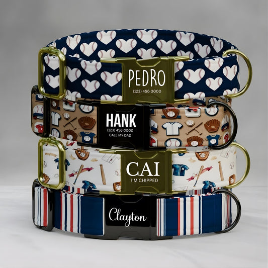 Personalized Baseball Dog Collar with Leash: Custom USA Handmade Sports Collar (OG-544)