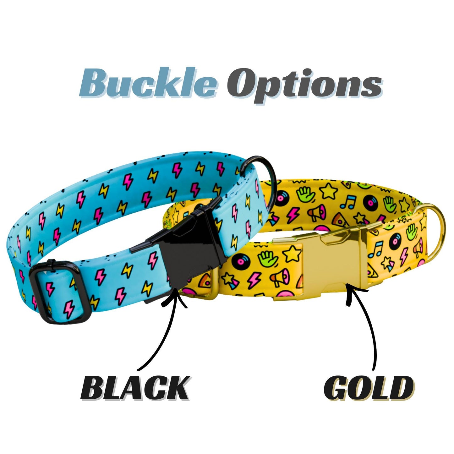 Retro Personalized Dog Collar Leash Set: Neon Pop Art Music Print, Handmade USA (OG-547)