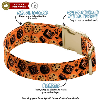 Sweet Treat  Brownie & Cookie Print Personalized Dog Collar Leash Set Handmade USA (OG-548)