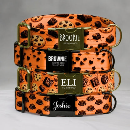 Sweet Treat  Brownie & Cookie Print Personalized Dog Collar Leash Set Handmade USA (OG-548)