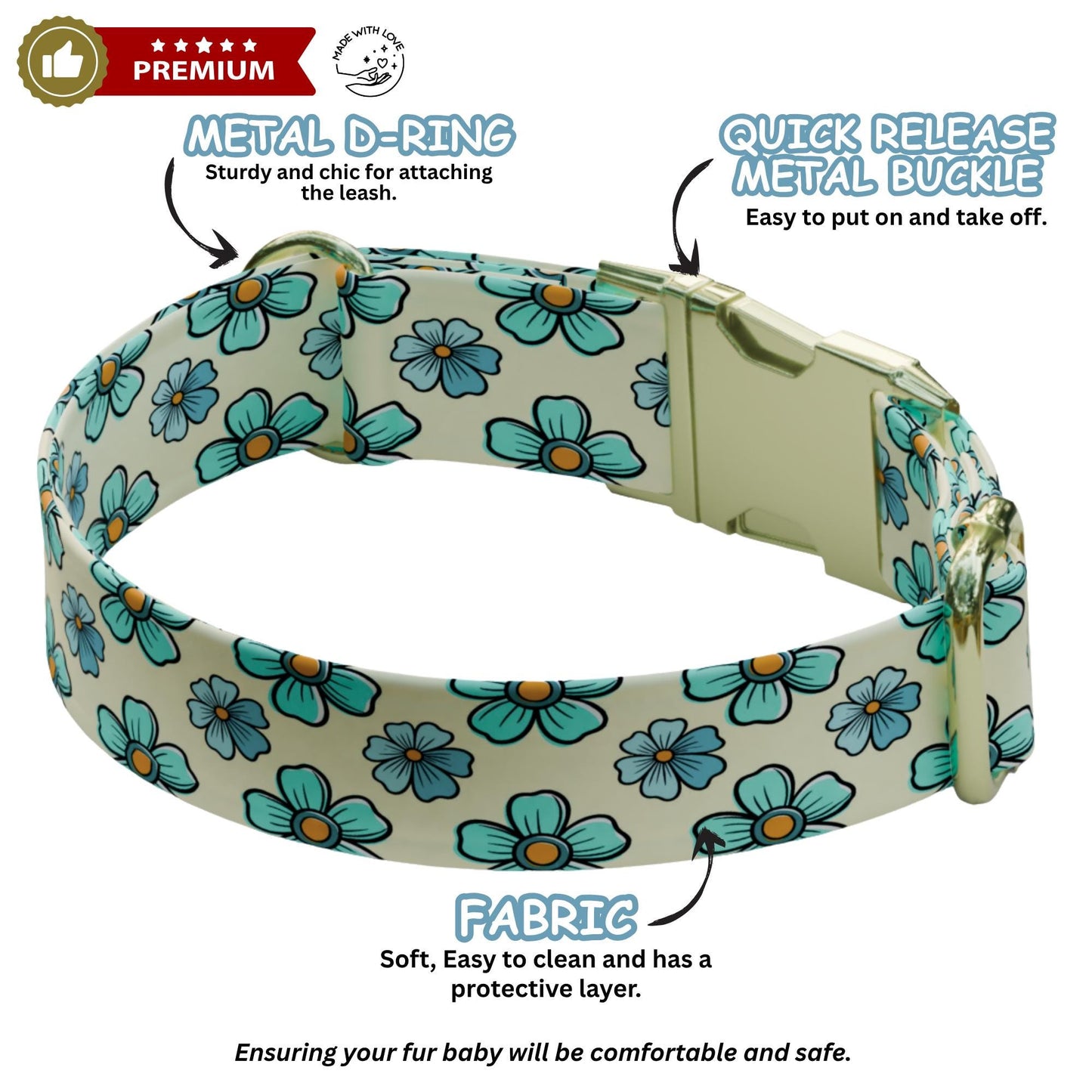 Floral Personalized Dog Collar & Leash Set Custom Daisy Print Girly Puppy Collar Gift (OG-549)