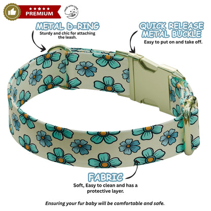 Floral Personalized Dog Collar & Leash Set Custom Daisy Print Girly Puppy Collar Gift (OG-549)