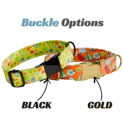 Beach Vibes Personalized Dog Collar & Leash Set Bright Tropical Puppy Collar (OG-551)