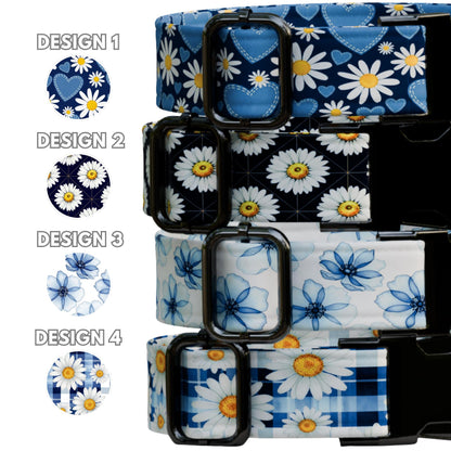 Daisy Dreams Personalized Dog Collar & Leash Set Custom Blue Floral Puppy Collar (OG-552)
