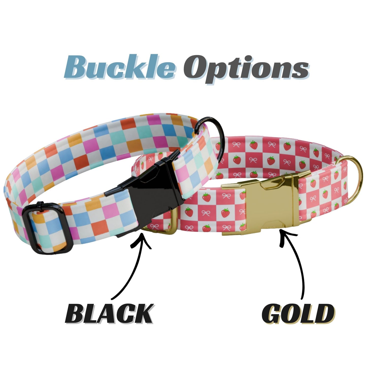 Sweet Summer Personalized Dog Collar Checker Print Custom Girly Berry & Pastel Vibes (OG-556)